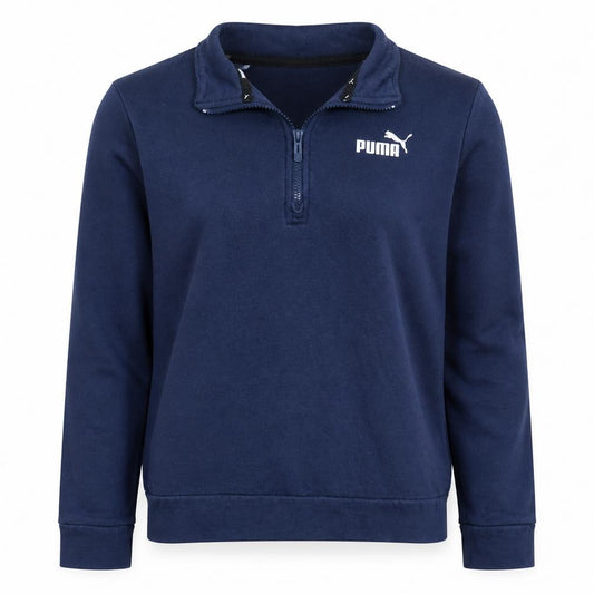 Front view of Puma women’s navy 1/2 zip sweatshirt l fleece pullover