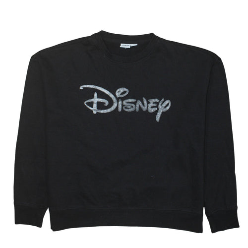 Disney Womens Black Glitter Logo Pullover Sweatshirt Size M