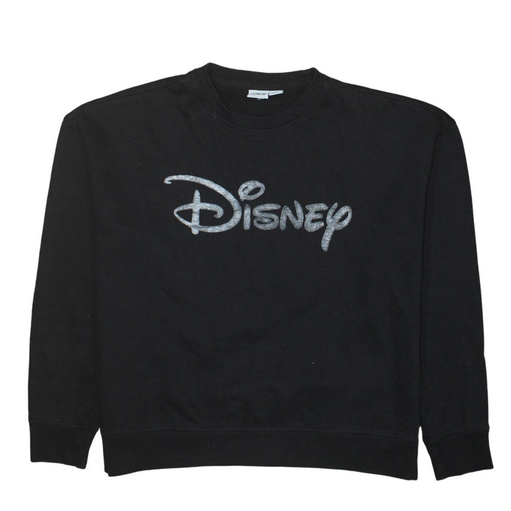 Disney Womens Black Glitter Logo Pullover Sweatshirt Size M