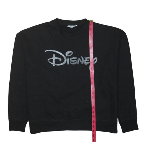 Disney Womens Black Glitter Logo Pullover Sweatshirt Size M