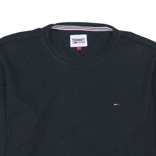 Tommy Jeans Men's Black Long Sleeve Crew Neck Cotton T-Shirt L