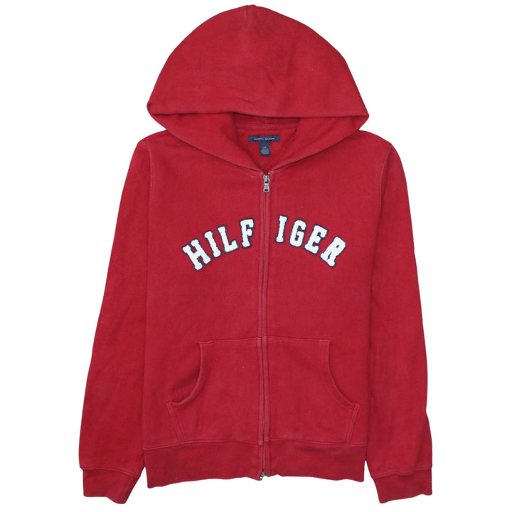 Tommy Hilfiger Womens Red Full Zip Hoodie L Embroidered Logo Casual