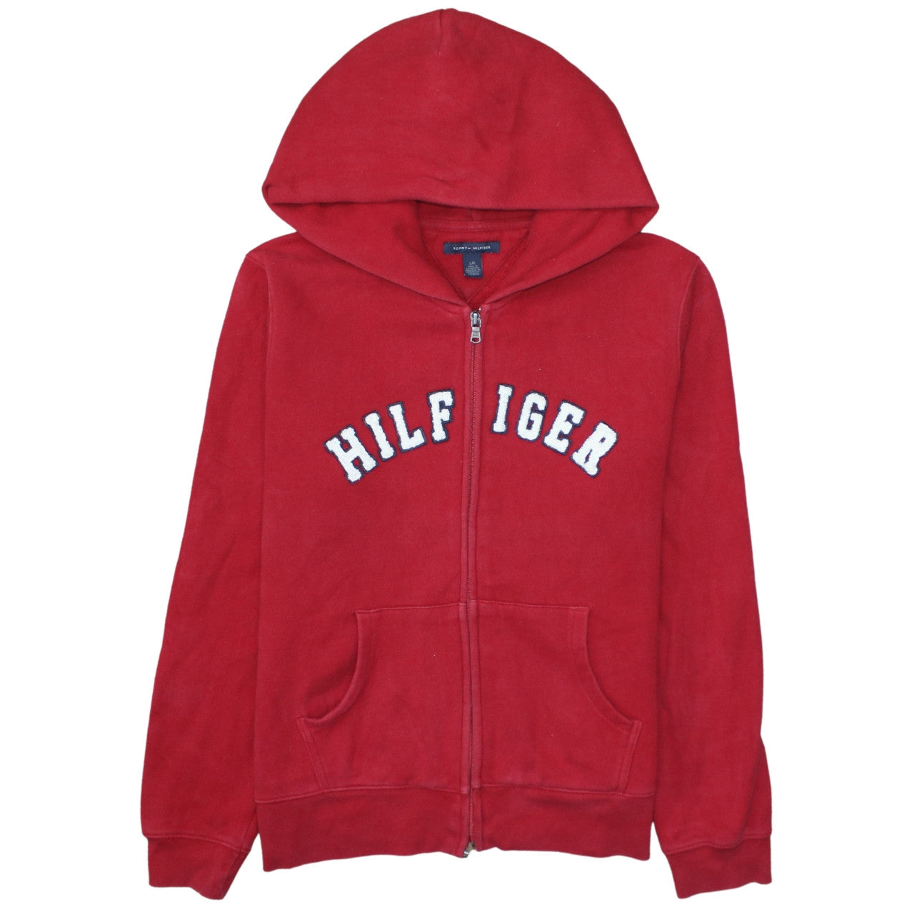 Tommy Hilfiger Womens Red Full Zip Hoodie L Embroidered Logo Casual