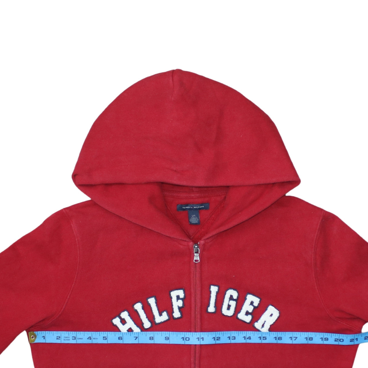 Tommy Hilfiger Womens Red Full Zip Hoodie L Embroidered Logo Casual