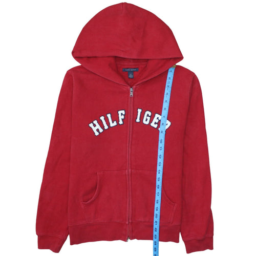 Tommy Hilfiger Womens Red Full Zip Hoodie L Embroidered Logo Casual