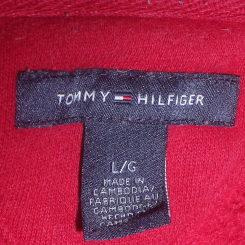 Tommy Hilfiger Womens Red Full Zip Hoodie L Embroidered Logo Casual