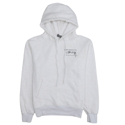 Stussy Women's White Pullover Hoodie Size S Cotton Blend Logo Sweatshirt