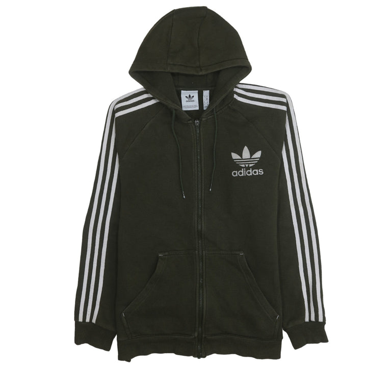 adidas Men's Green Full Zip Hoodie Size M with Logo and Stripes
