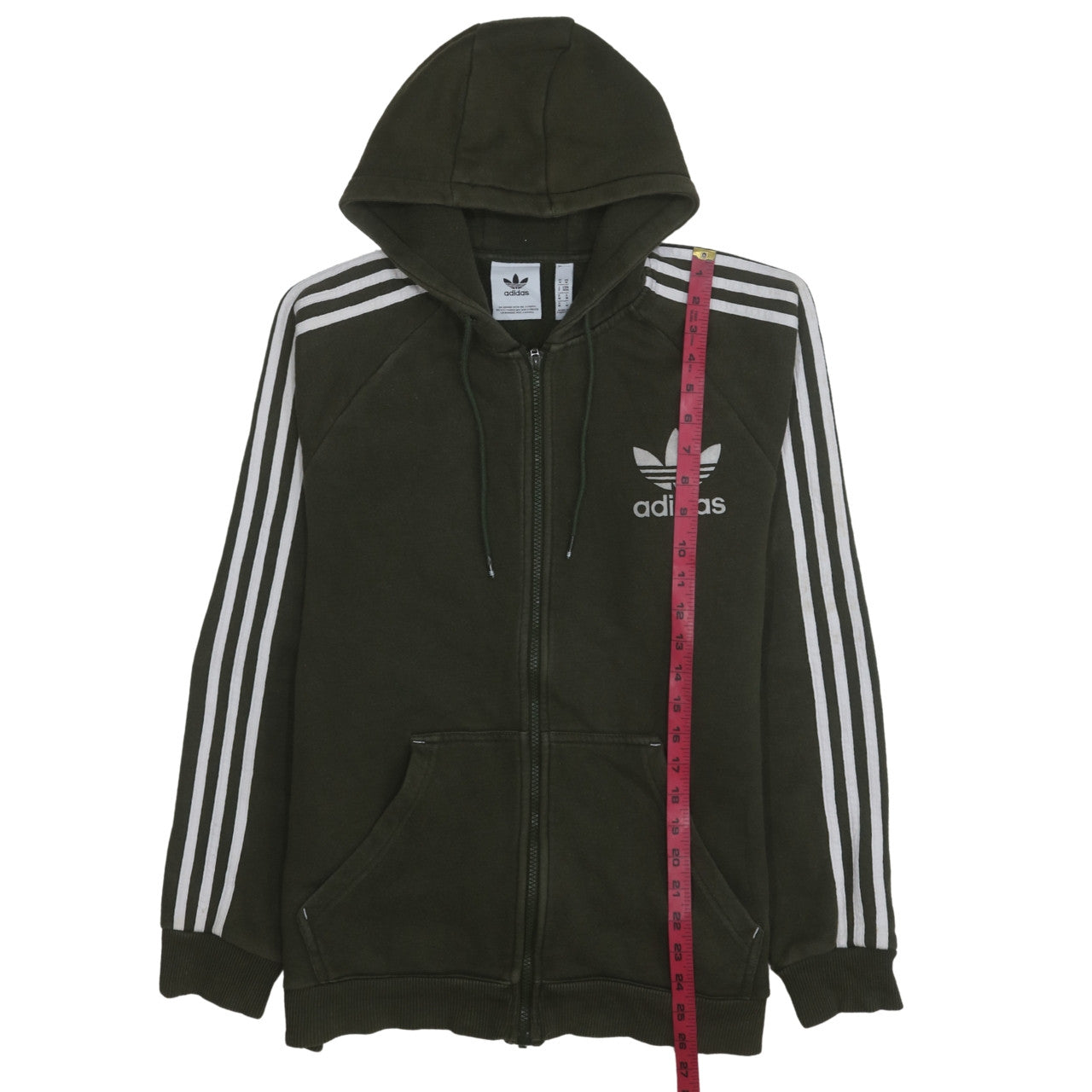 adidas Men's Green Full Zip Hoodie Size M with Logo and Stripes