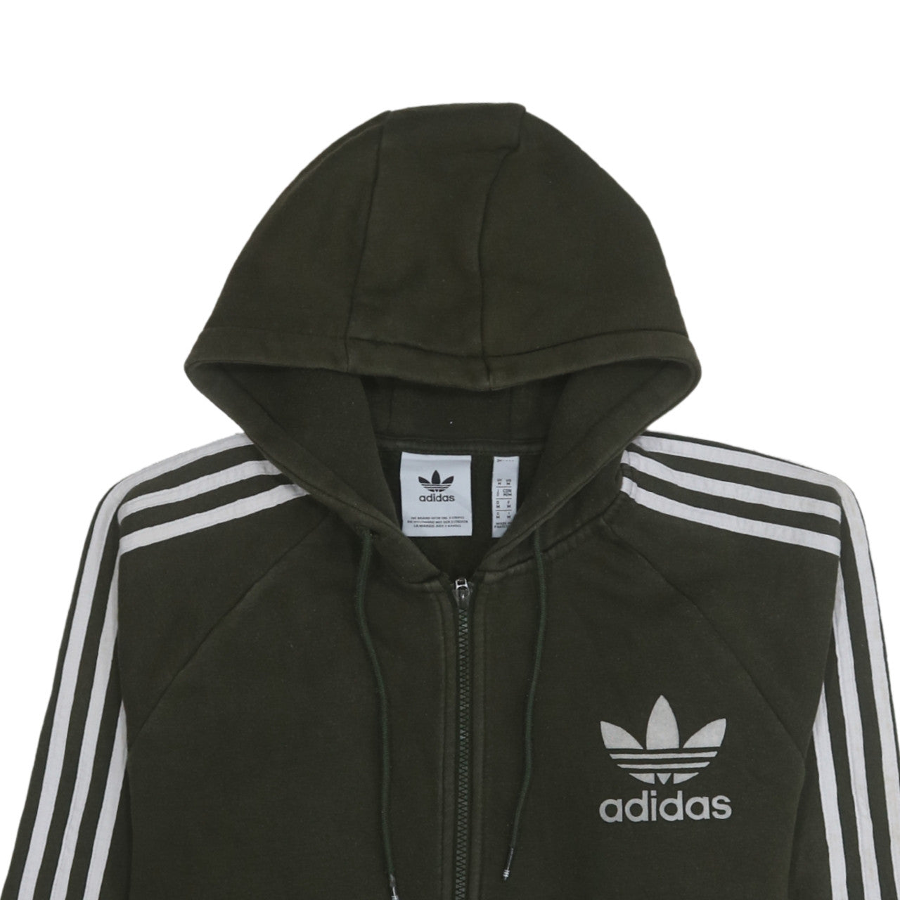 adidas Men's Green Full Zip Hoodie Size M with Logo and Stripes