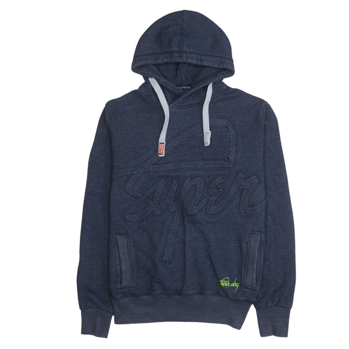 Superdry Men's Blue Pullover Hoodie Size S Regular Fit Logo Fleece