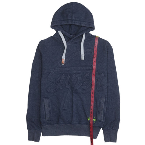 Superdry Men's Blue Pullover Hoodie Size S Regular Fit Logo Fleece