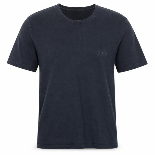 Front view of Hugo Boss Men's Black Crew Neck Cotton T-Shirt, size M, Regular Fit