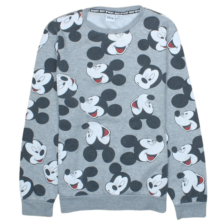 Disney Women Grey Mickey Mouse Print Pullover Sweatshirt Size S