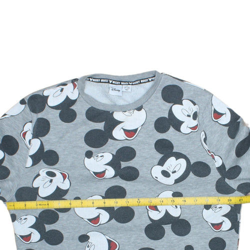 Disney Women Grey Mickey Mouse Print Pullover Sweatshirt Size S