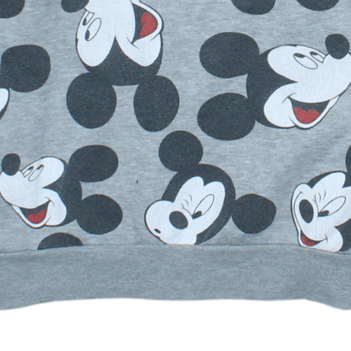 Disney Women Grey Mickey Mouse Print Pullover Sweatshirt Size S
