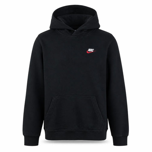 Front view of Nike boys’ black xl pullover hoodie with embroidered logo