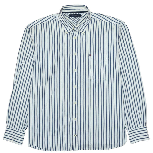 Tommy Hilfiger Men Blue Striped Button-Up Cotton Shirt XL
