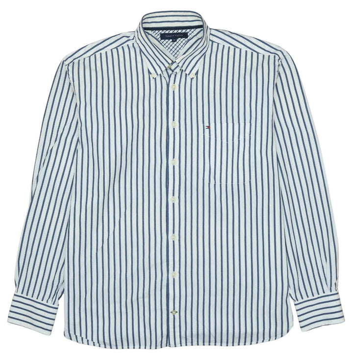 Tommy Hilfiger Men Blue Striped Button-Up Cotton Shirt XL