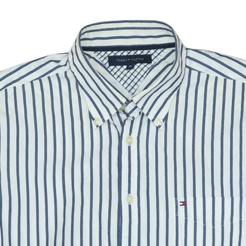 Tommy Hilfiger Men Blue Striped Button-Up Cotton Shirt XL