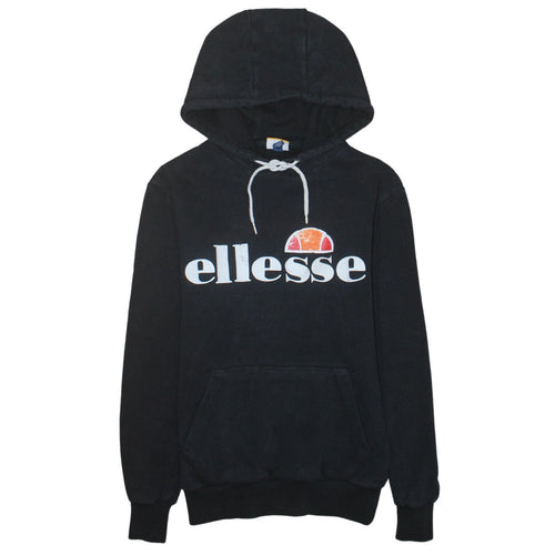 Ellesse Womens Black Pullover Hoodie UK 6 Cotton Blend Logo Casual