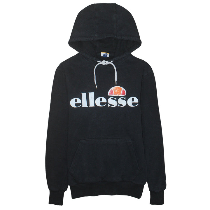 Ellesse Womens Black Pullover Hoodie UK 6 Cotton Blend Logo Casual