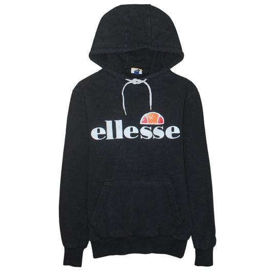 Ellesse Womens Black Pullover Hoodie UK 6 Cotton Blend Logo Casual