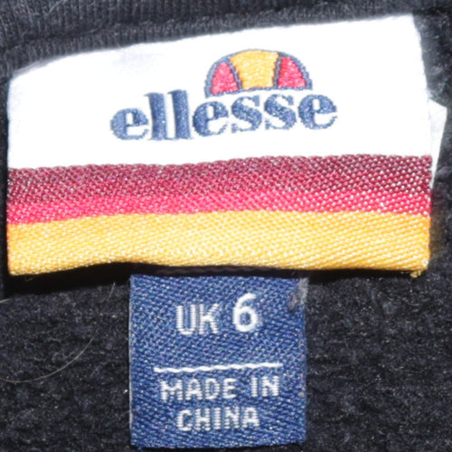Ellesse Womens Black Pullover Hoodie UK 6 Cotton Blend Logo Casual