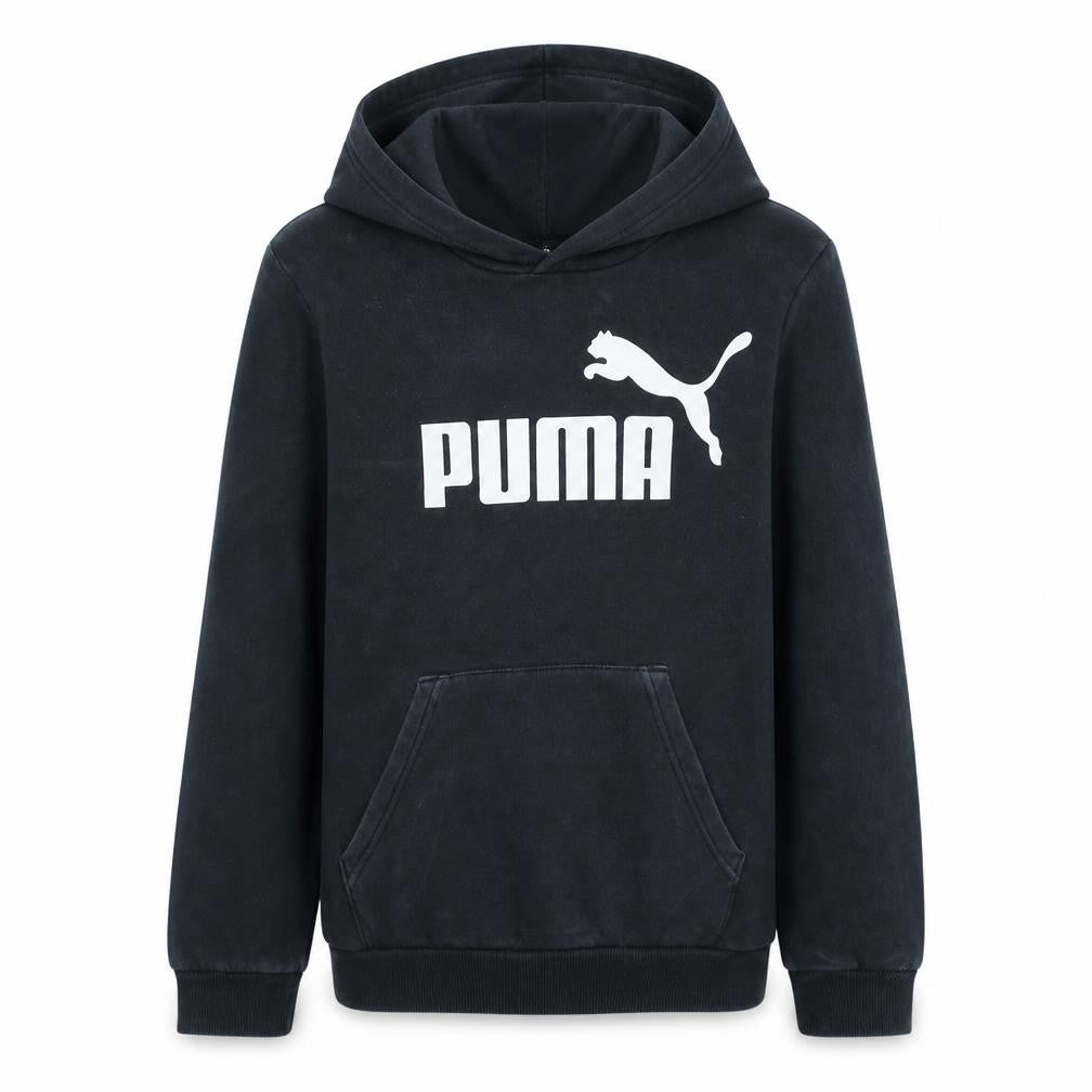 Front view of Puma boys’ black fleece pullover hoodie 13-14 years regular fit