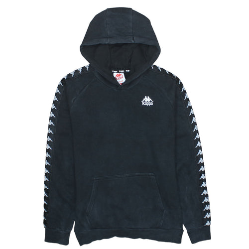 Kappa Men's Black Medium Pullover Hoodie with Logo Tape Detail
