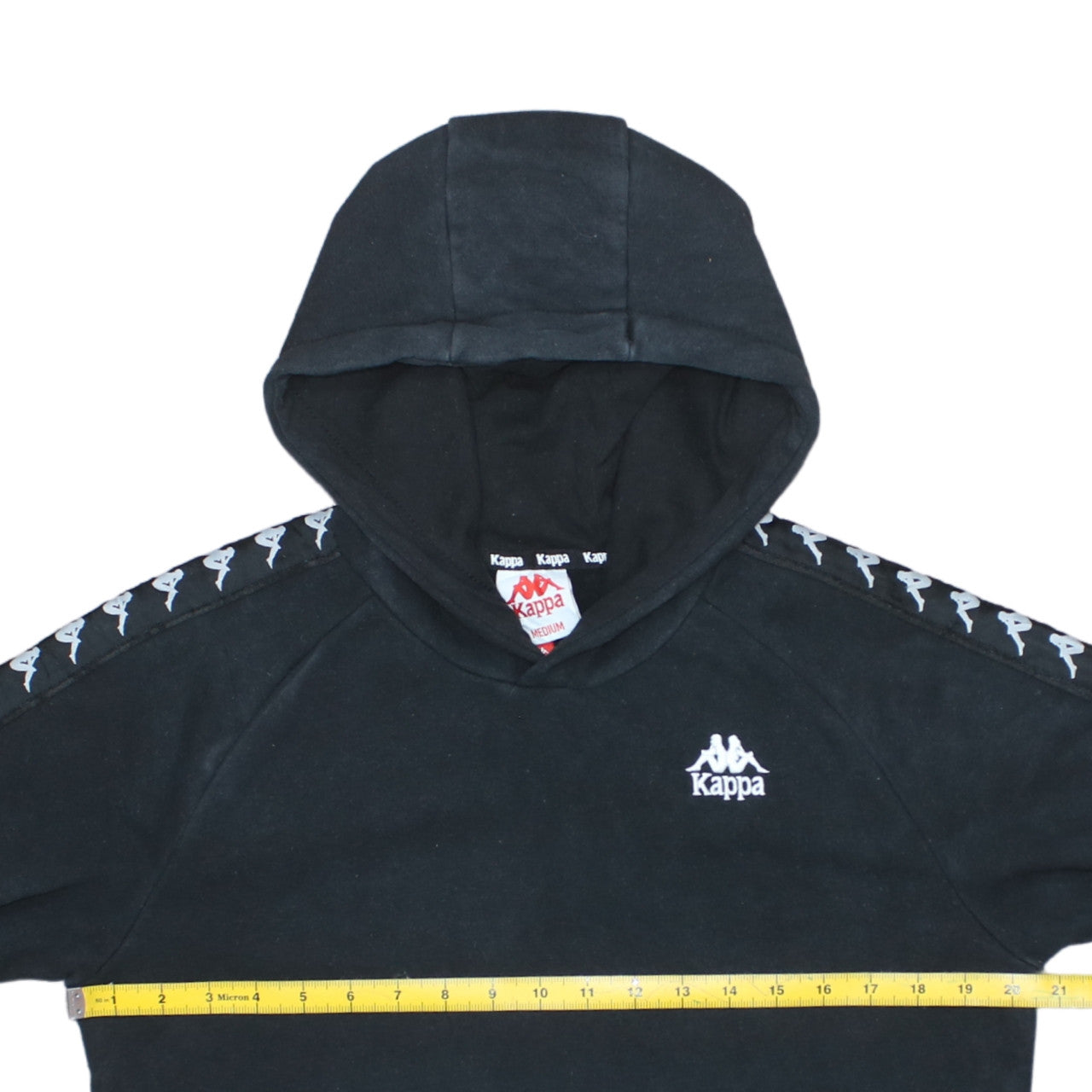Kappa Men's Black Medium Pullover Hoodie with Logo Tape Detail
