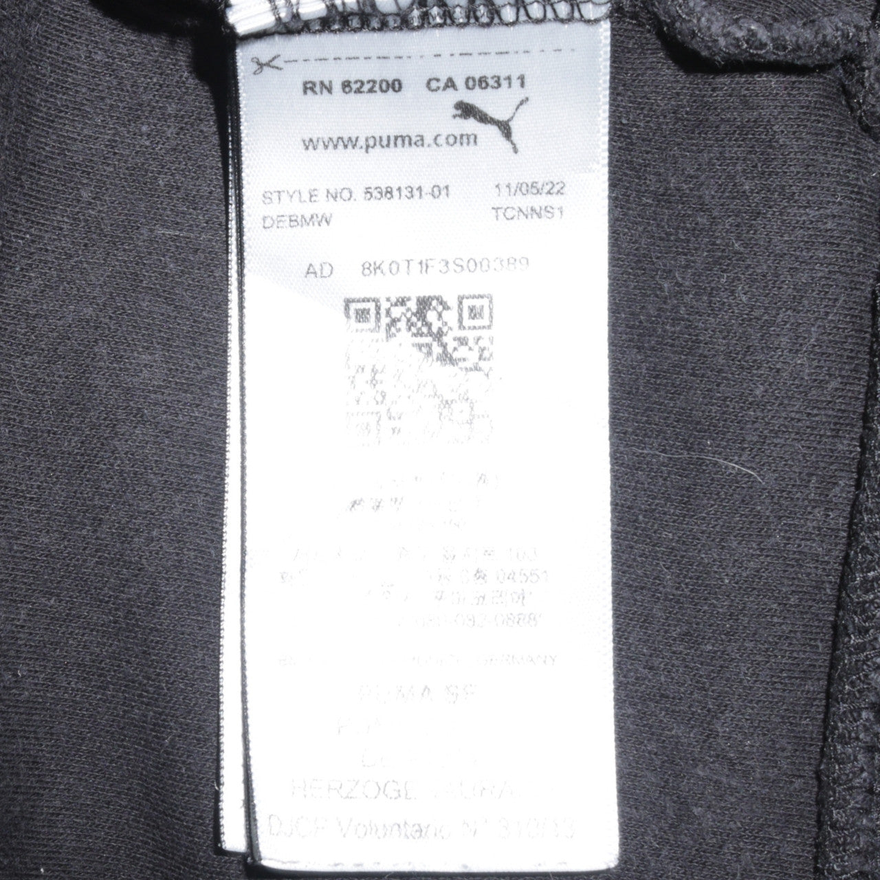 Puma BMW M Motorsport Men's Black Full Zip Hoodie Size L
