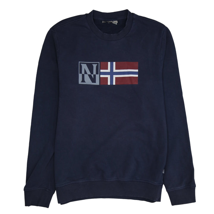 Napapijri Men's Blue Logo Crew Neck Cotton Sweatshirt M