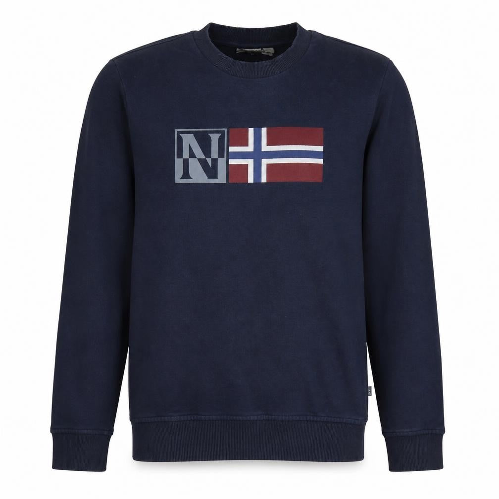 Front view of Napapijri Men's Blue Logo Crew Neck Cotton Sweatshirt M