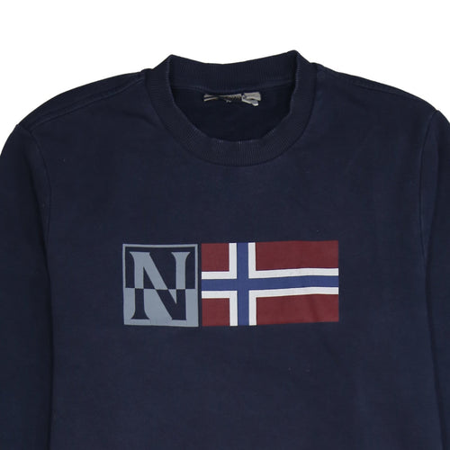 Napapijri Men's Blue Logo Crew Neck Cotton Sweatshirt M
