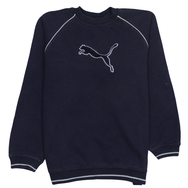 Puma Men Navy Blue Crew Neck Pullover Sweatshirt Size 16 Logo Casual