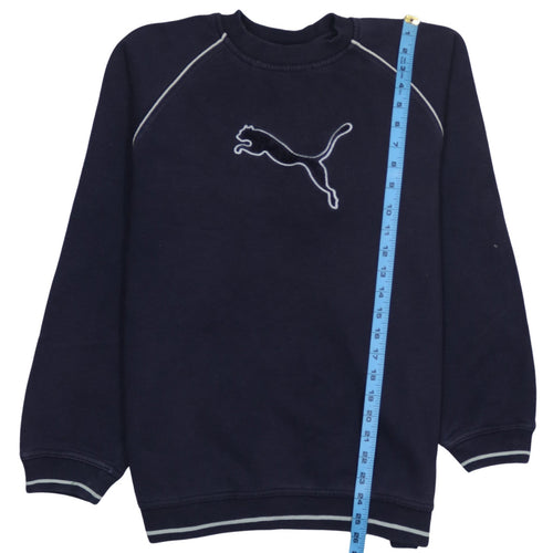 Puma Men Navy Blue Crew Neck Pullover Sweatshirt Size 16 Logo Casual