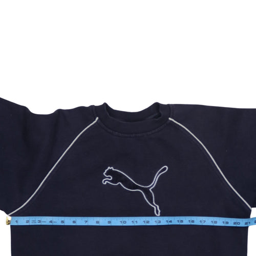 Puma Men Navy Blue Crew Neck Pullover Sweatshirt Size 16 Logo Casual