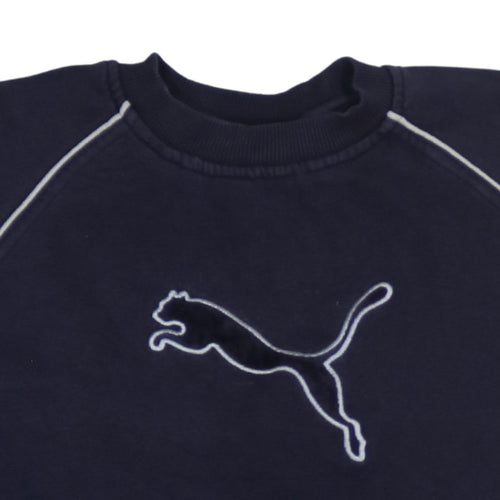 Puma Men Navy Blue Crew Neck Pullover Sweatshirt Size 16 Logo Casual