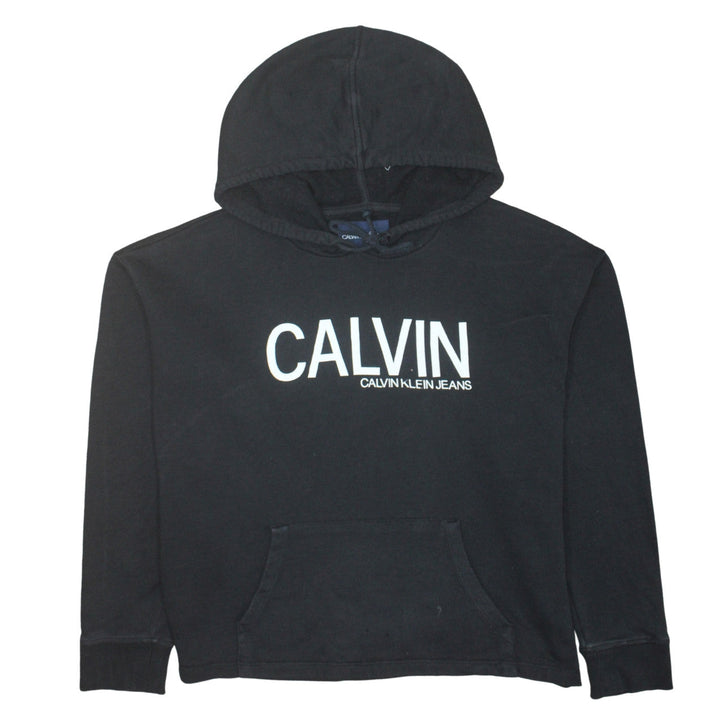 Calvin Klein Jeans Women's Black Pullover Hoodie L Logo Cotton Casual