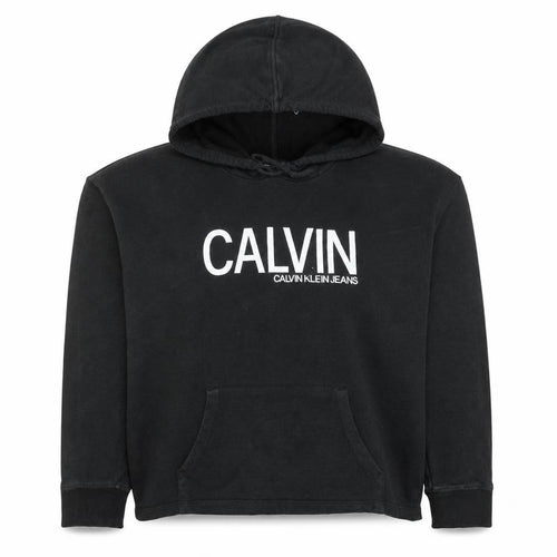 Calvin Klein Jeans Women's Black Pullover Hoodie L Logo Cotton Casual