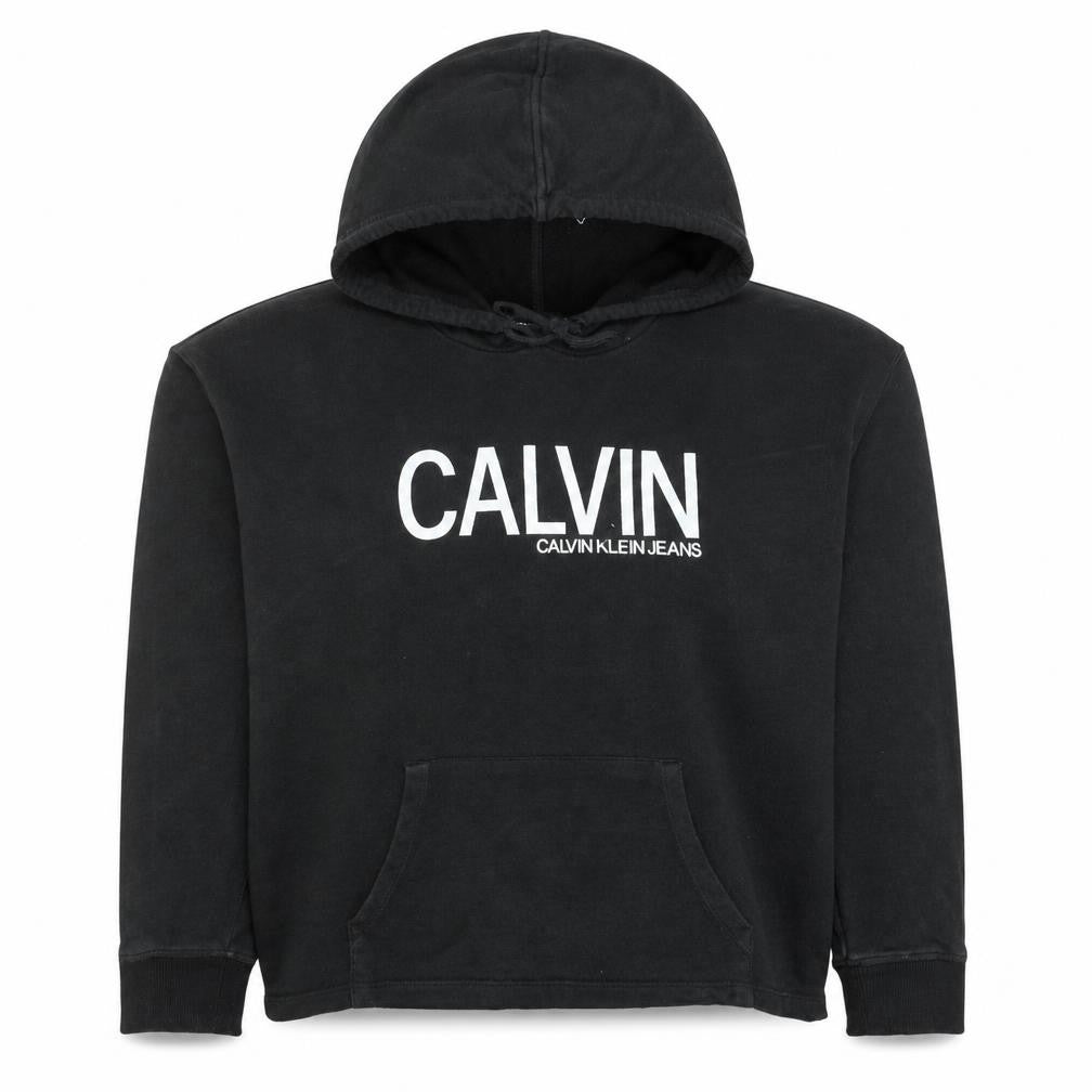 Calvin Klein Jeans Women's Black Pullover Hoodie L Logo Cotton Casual