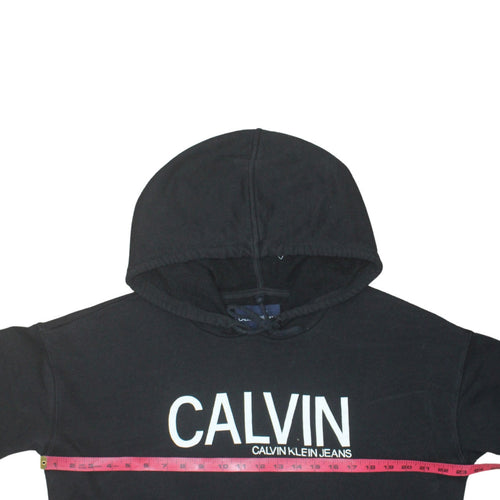 Calvin Klein Jeans Women's Black Pullover Hoodie L Logo Cotton Casual