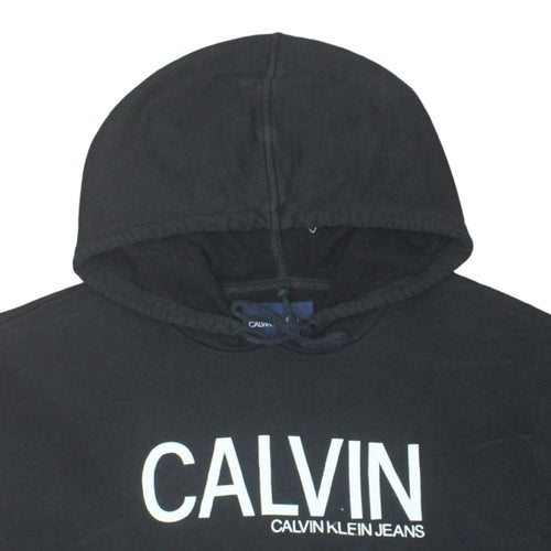 Calvin Klein Jeans Women's Black Pullover Hoodie L Logo Cotton Casual