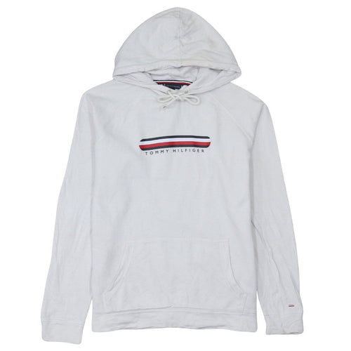 Tommy Hilfiger Women White Pullover Hoodie M Logo Cotton Blend
