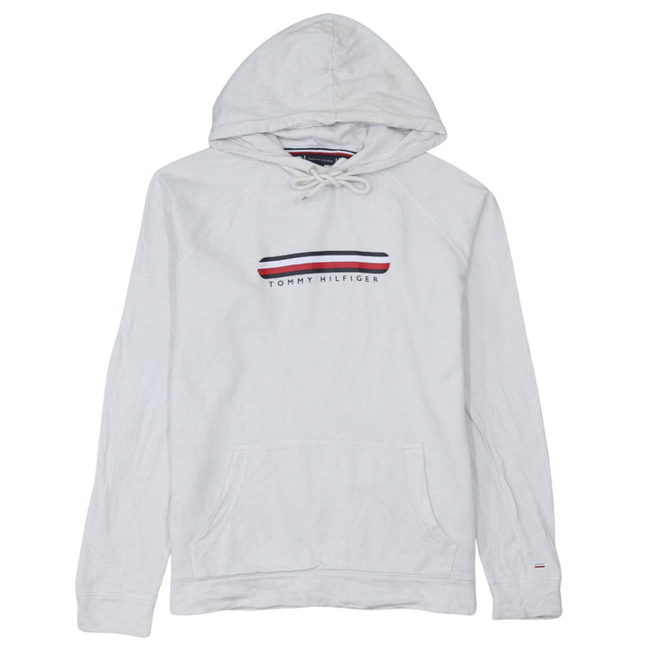 Tommy Hilfiger Women White Pullover Hoodie M Logo Cotton Blend