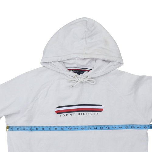 Tommy Hilfiger Women White Pullover Hoodie M Logo Cotton Blend