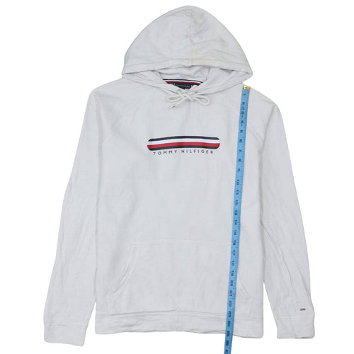 Tommy Hilfiger Women White Pullover Hoodie M Logo Cotton Blend