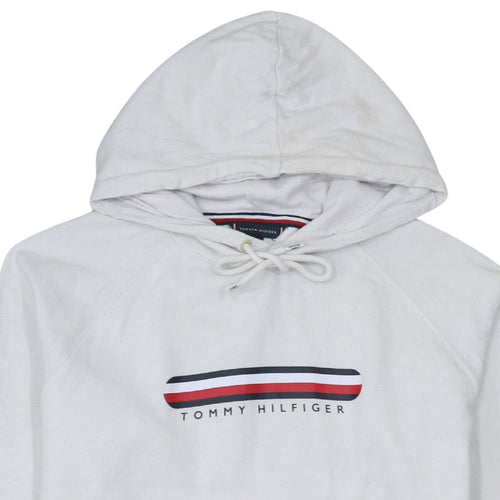 Tommy Hilfiger Women White Pullover Hoodie M Logo Cotton Blend