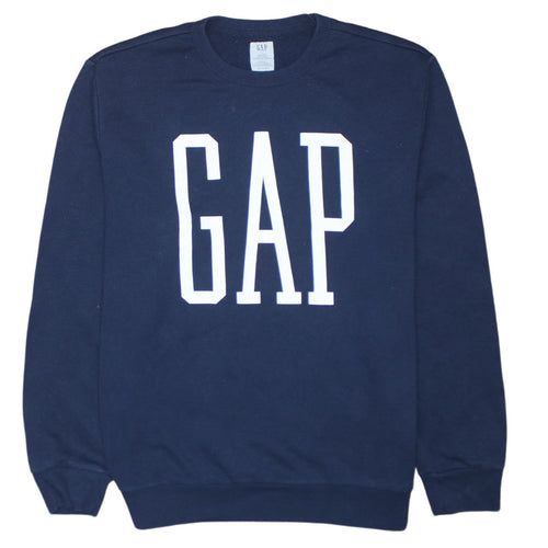 GAP Women Navy Blue Logo Crew Neck Pullover Sweatshirt L
